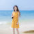 2018夏季新款韩版修身显瘦口袋气质单排扣腰带背心连衣裙短裙裙子(黄色)(L)