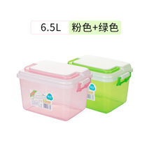 茶花小号收纳箱有盖塑料箱子整理箱零食收纳盒储物盒子密封透明式(6.5L【买1送1送同款】实发粉色绿色各1个 小号6.5L容量【30*21.6*18.5cm】)