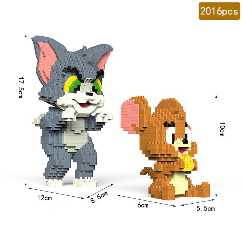 微型拼装小颗粒拼图钻石益智积木玩具兼容乐高猫和老鼠摆件高难度姜
