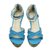 花牌欧美夏季新品女凉 高跟防水台坡跟鞋 豹纹套脚气质女鞋三色入(蓝色 39)