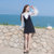 2018秋装新款韩版长袖喇叭袖时尚气质背心两件套连衣裙套装裙裙子(黑色)(L)