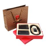 皮尔卡丹精品高档红色礼盒牛皮三件套皮带钱夹钥匙包LH3047-1