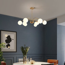 古娜北欧客厅吊灯 现代简约 轻奢大气家用个性led全铜卧室餐厅灯3606款(全铜本色+玻璃 6头)