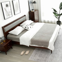 一米色彩 一家 设计师床 北欧现代简约实木床1.5m白蜡木1.8米主卧日式双人床(海棠色 1.8米床+2床头柜+床垫)