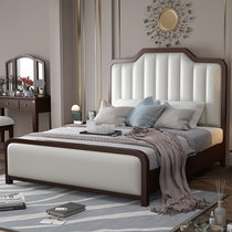 吉木多 小美式实木床 轻奢1.8米主卧欧式双人床现代简约白色软靠1.5m卧室婚床(1.8*2米黑檀色 床+床头柜*1)