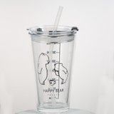 卡通杯网红玻璃杯广告礼品水杯吸管杯牛奶儿童早餐杯子ins印logo(小熊款 401-500ml)