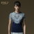 PINLI品立 2014夏季新款时尚男装 巴洛克修身休闲短袖T恤男潮3675(宝蓝  L 175 )