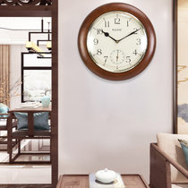 汉时(Hense)创意实木挂钟客厅家用时钟时尚挂表办公室石英钟表HW504(棕色12寸-丽声机芯)