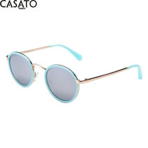 卡莎度(CASATO) 炫彩复古圆框墨镜 金属板材眼镜框 偏光太阳镜(浅蓝色)