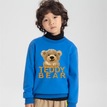 力禾泰迪熊LDTB21U09 儿童圆领卫衣120cm蓝 印花 加绒加厚保暖