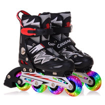 美洲狮（COUGAR）溜冰鞋可调儿童成年成人直排轮滑鞋835L男女旱冰鞋(黑白（八轮全闪光） L码38-41码可调)