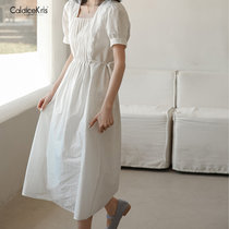 CaldiceKris （中国CK）法式蕾丝方领露背系带纯白连衣裙CK-FS8991(白色)
