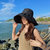 新款渔夫帽子女沙滩太阳帽遮阳防晒紫外线帽子(黑色 帽围：56-58cm)