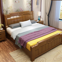 一米色彩  实木床 现代简约实木床 中式橡木床 储物家具婚床(胡桃色 1.8*2.0米单床+床垫)