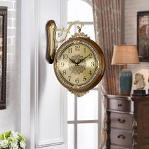 汉时（Hense） 欧式创意时尚双面挂钟客厅复古静音时钟HDS05(棕色实木外框-A款)