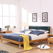 圣肯尼家具 北欧全实木皮床 日式白橡木双人床 现代简约卧室双人床(原木色 1.8m床)