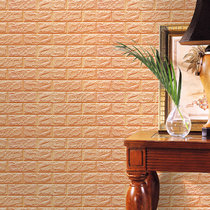 明德3d立体墙贴客厅墙纸自粘创意电视背景墙砖纹壁纸卧室装饰贴纸(杏色)