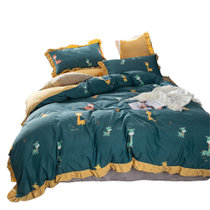佐歌Zugn单双人床上用品 1.5m 1.8m 2.0m床韩版可爱花卉洛卡棉花边四件套件 被套 床单(1花糖物语 默认)