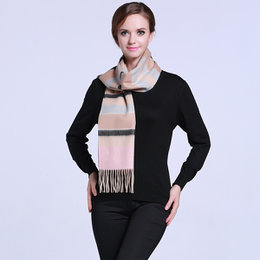 恒源祥丝光羊毛男女士围巾情侣秋冬季格子围巾