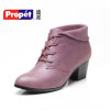 波派冬季新品尖头甜美头层牛皮时装靴坡跟真皮休闲女靴PW18401(04紫色 35)