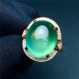 18k金葡萄石戒指 浓绿葡萄石 水润透亮 晶体好 造型精美 水晶宝石女款戒指