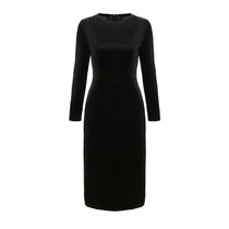 修身黑色丝绒连衣裙复古高端礼服过膝长裙2021秋法式直筒包臀裙子(黑色 XL)