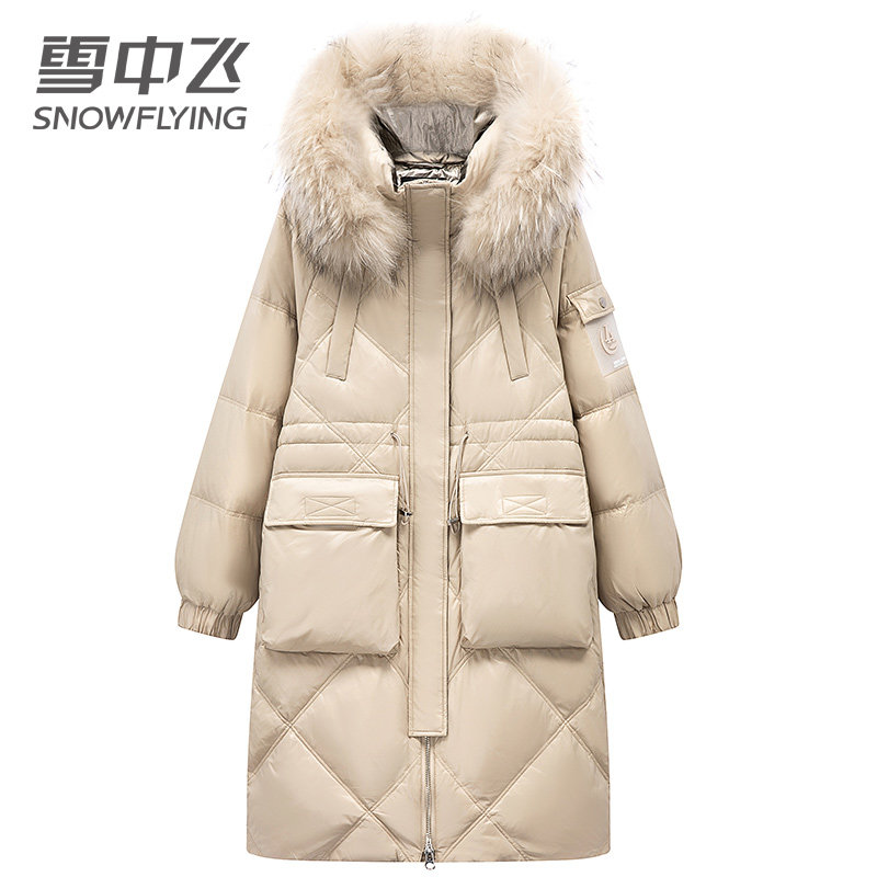 雪中飞羽绒服长款休闲宽松保暖遮肉外套x001411122fw卡其色160