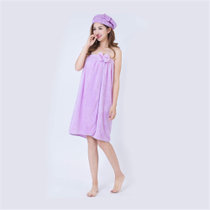 斜月三星珊瑚绒浴裙可裹式抹胸性感百变家用珊瑚绒吸水大浴巾浴裙-紫色 吸水性强 柔软舒适