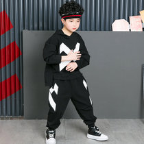 儿童街舞套装少儿hiphop爵士舞演出服装男童嘻哈卫衣潮童装衣服男 黑色(黑色)(160cm)