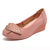 AICCO 春季浅口女单鞋舒适牛皮鞋子坡跟女鞋妈妈鞋子水钻花叶单鞋子A803(粉红 38)