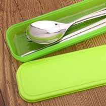 304不锈钢筷子勺子叉子汤勺创意加厚学生韩式旅行便携式餐具套装(苹果绿 二件套 勺子筷子盒子)