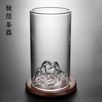 创意观山峰玻璃杯带把富士山喝水杯子威士忌酒杯男女家用泡绿茶杯(山峰杯【无把手】+胡桃色杯垫 默认版本)