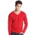 KOOL男士秋装新品 时尚休闲v领修身长袖毛衣针织套衫(红色 L)