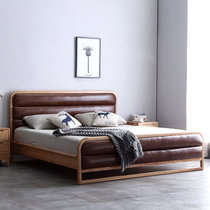 吉木多 北欧白橡木实木床现代简约软包卧室婚床1.8米1.5米主卧双人床经济型床(1.5*2米带软包 床+床头柜*2)