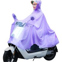 摩托车雨披男女成人单人双帽檐电瓶车骑行大厚透明电动车雨衣(紫色圆点-有镜套 4X厚大)