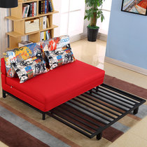 多功能沙发床可折叠伸缩单人双人1.2/1.5/1.8米布艺沙发床可拆洗简约沙发床可折叠(红色印花 1.2米宽)