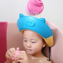 宝宝洗头儿童挡水帽防水护耳护眼硅胶皇冠浴帽小孩洗澡洗发帽7ya(小猪款马卡蓝 可调节)