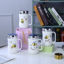 大容量马克杯定制LOGO创意广告杯陶瓷杯子水杯印字带盖子带把家用(小蜜蜂系列（1只价格）)