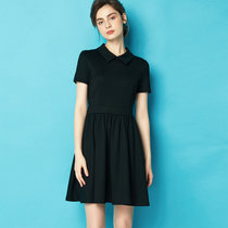 减龄短款小黑裙收腰赫本礼服黑色连衣裙短袖2021春夏新款小个子娃娃领(黑色 XL)