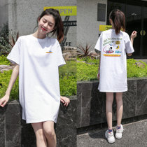 巴洛尼莫夏季新款短袖少女装休闲连衣裙直筒女裙子运动裙宽松t恤裙(白色 M)