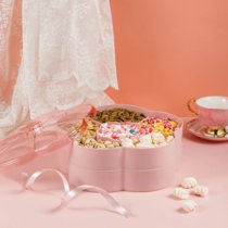 糖果盒干果盒家用干果盘北欧简约带盖水果盘创意时尚分格干果盘(梅花形 樱桃粉 2层 单个)