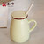 豪峰 陶瓷马克杯水杯咖啡杯牛奶杯带盖勺广告杯可加印logo(浅绿牛奶杯配盖勺)