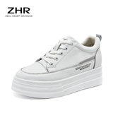 ZHR高小白鞋女新款女鞋松糕鞋真皮厚底运动休闲鞋AH153(白灰 35)
