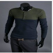 2013 秋装新款 个性拼色长袖针织衫时尚男士毛衣(蓝配绿 2XL)