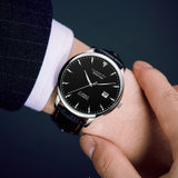 冠琴GUANQIN男表机械表全自动简约超薄皮带商务手表男士腕表(白色)