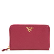 PRADA/普拉达 时尚玫红色金属LOGO长款钱包 女士手拿包(粉红色)