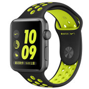 Apple Watch Sport Series 2智能手表 （42毫米深空灰色铝金属表壳搭配黑配荧光黄色 Nike 运动表带 MP0A2CH/A）