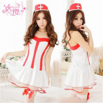 珞樱护士制服短裙9058女佣装 角色扮演 游戏制服扮演 情趣内衣(白+红色【包含袜子】)