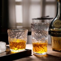 北欧ins冰川玻璃杯简约极冻水杯威士忌红酒杯果汁咖啡杯树皮纹杯(冰川杯－1高1矮)