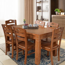 木巴新中式餐桌椅组合 现代简约经济型饭桌小户型4人6人家用餐桌包邮(CZ183+YZ373(一桌六椅） 默认)